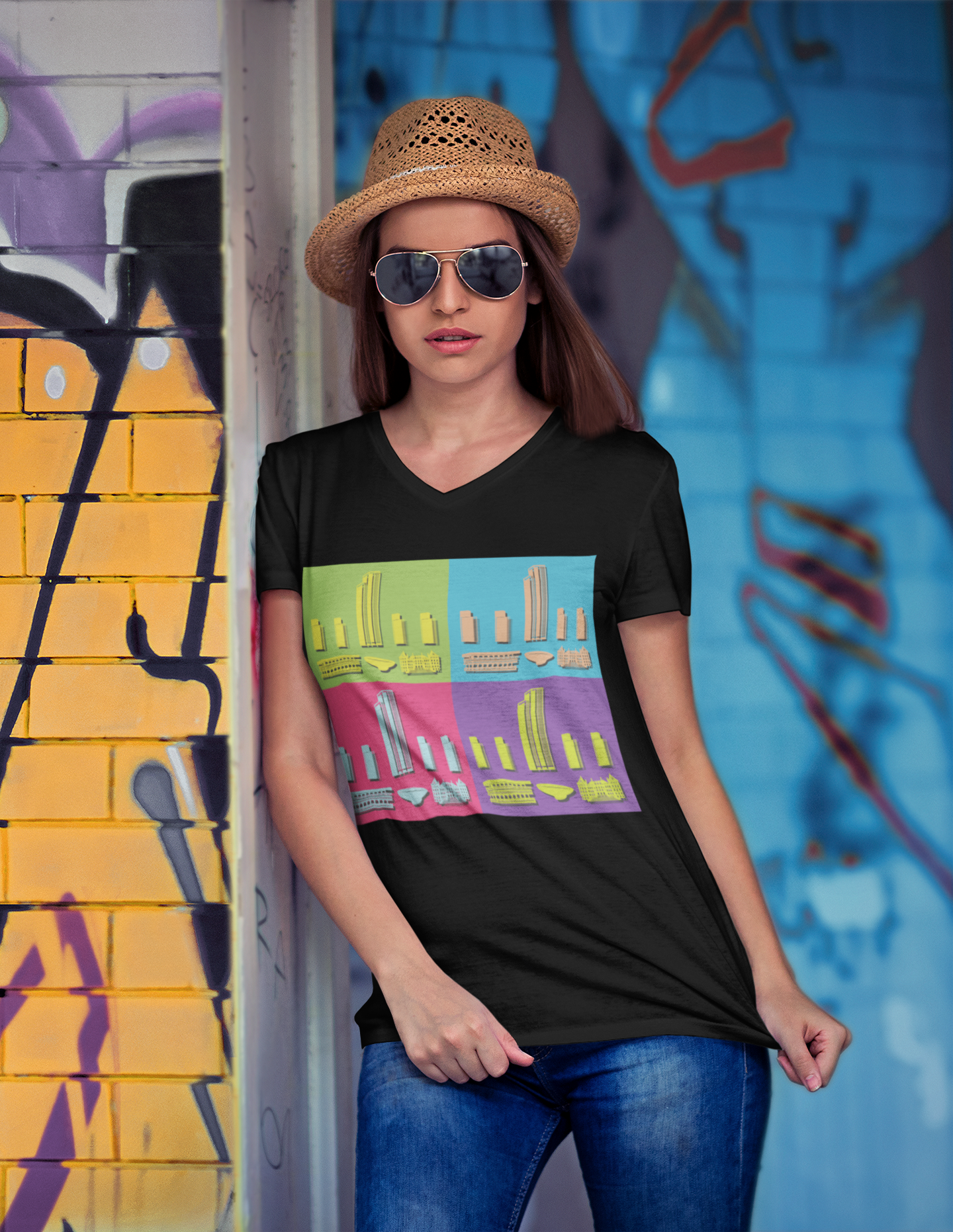 Empire State Plaza Pop Art V-Neck Tee